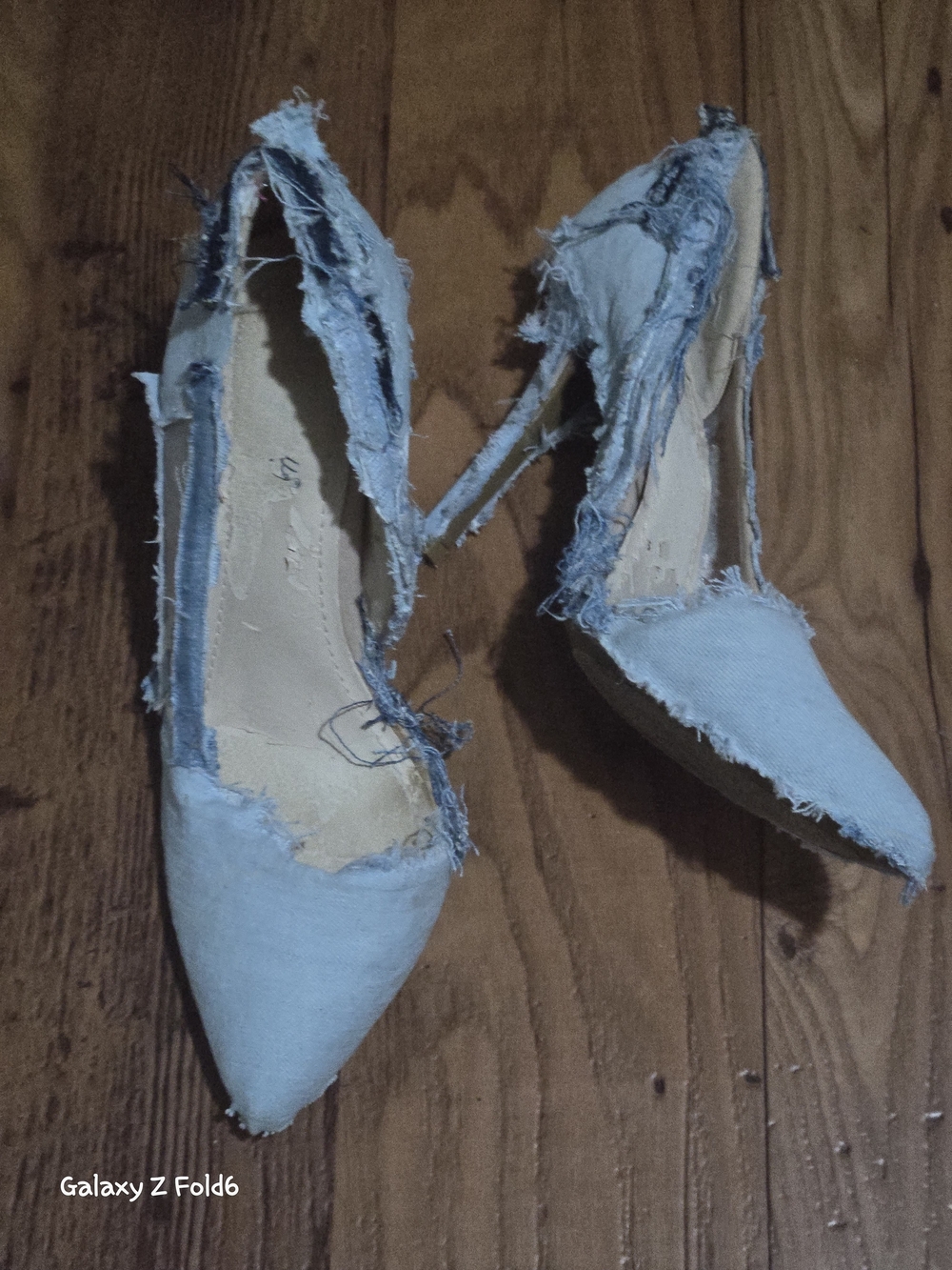 Light Blue Frayed Denim Pointed-Toe Heels